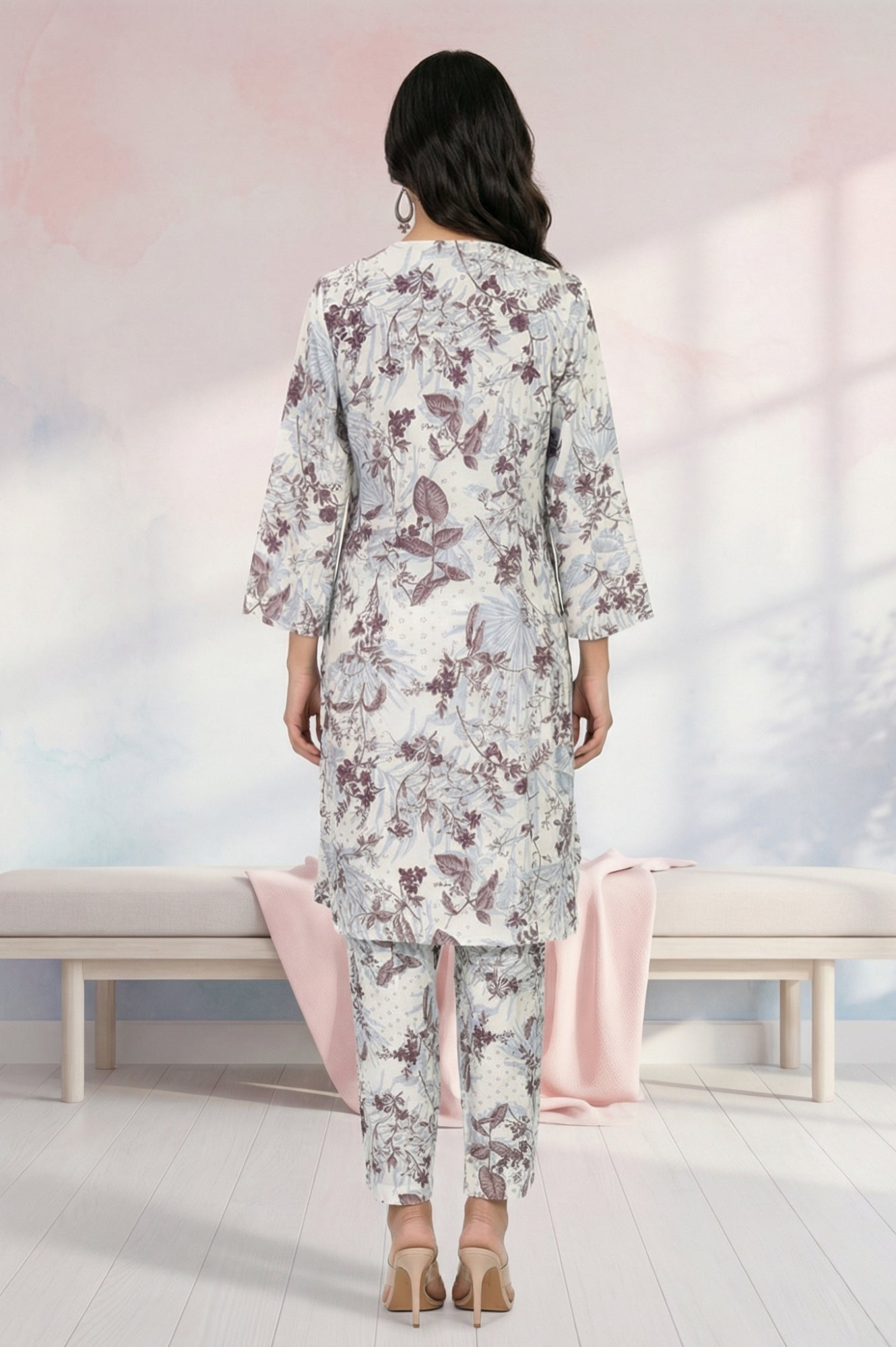 Off White Floral Printed Straight Tunic