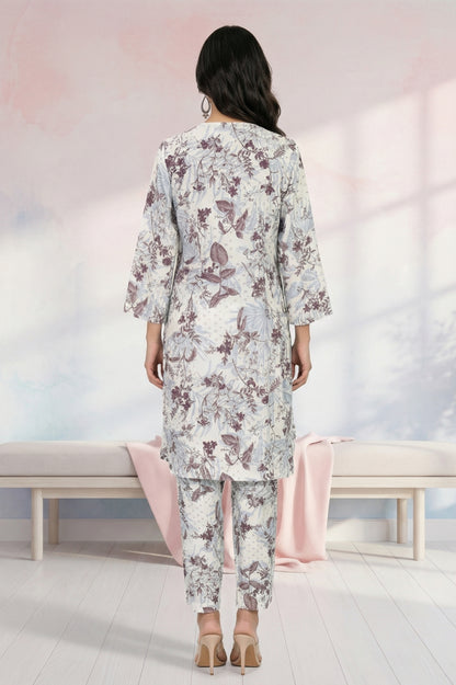 Off White Floral Printed Straight Tunic