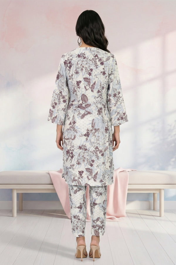 Off White Floral Printed Straight Tunic