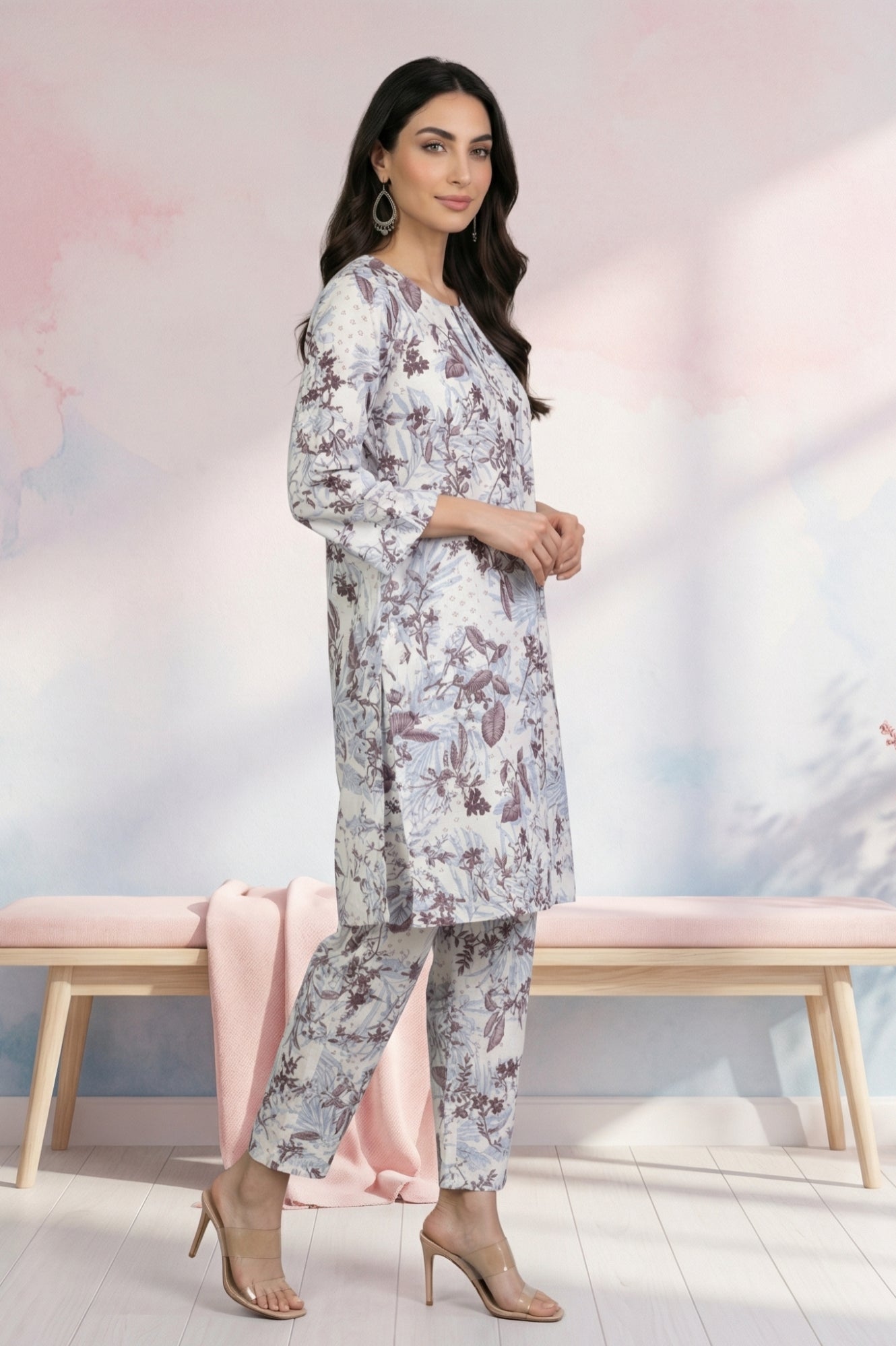 Off White Floral Printed Straight Tunic