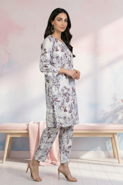 Off White Floral Printed Straight Tunic