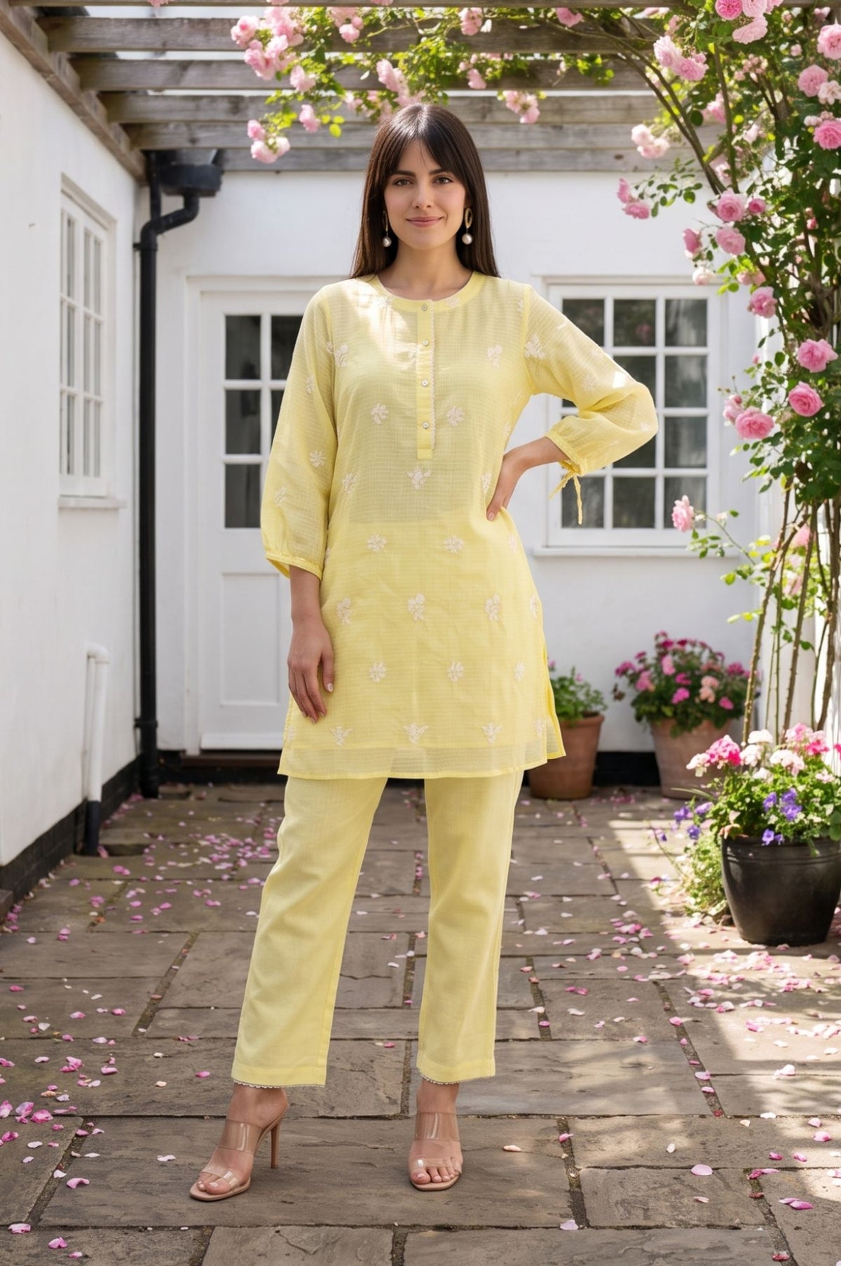 Light Yellow Embroidered Straight Tunic