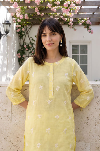 Light Yellow Embroidered Straight Tunic