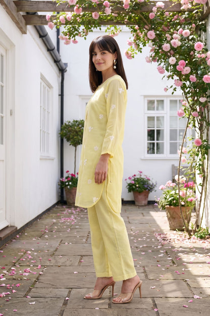 Light Yellow Embroidered Straight Tunic
