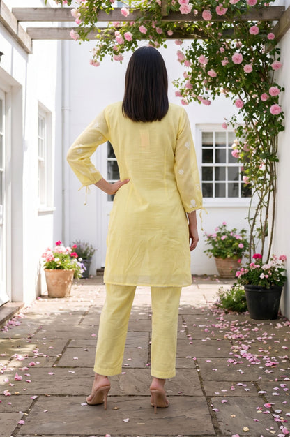 Light Yellow Embroidered Straight Tunic