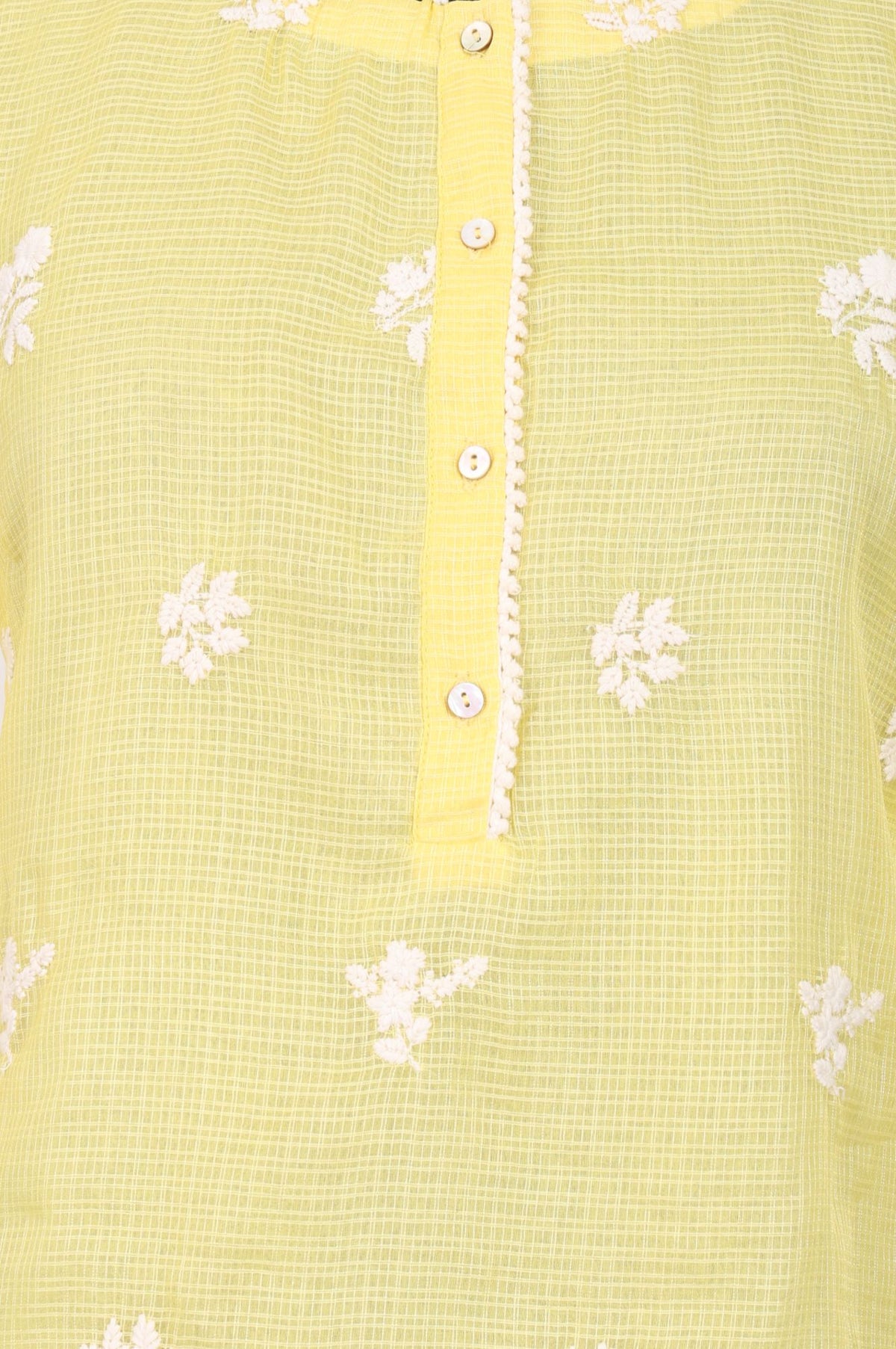 Light Yellow Embroidered Straight Tunic