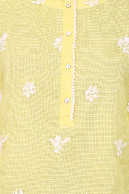 Light Yellow Embroidered Straight Tunic