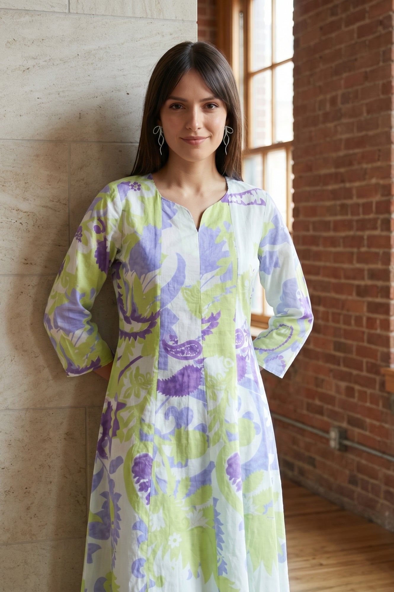 Off-White Floral Printed Pure Cotton Flared Kurta
