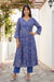 Blue Floral Printed Embroidered Flared Kurta