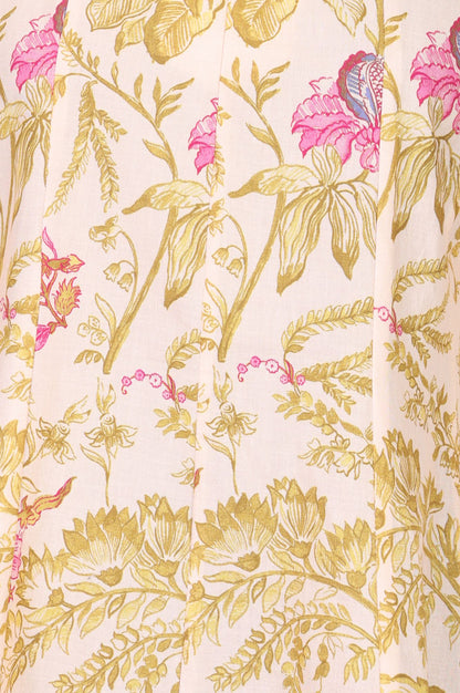 Peach Floral Printed Pure Cotton A-line Kurta