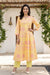 Yellow Floral Printed Cotton Flax Flared Kurta