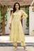 Light Yellow Floral Printed Cotton Flax Flared Kurta