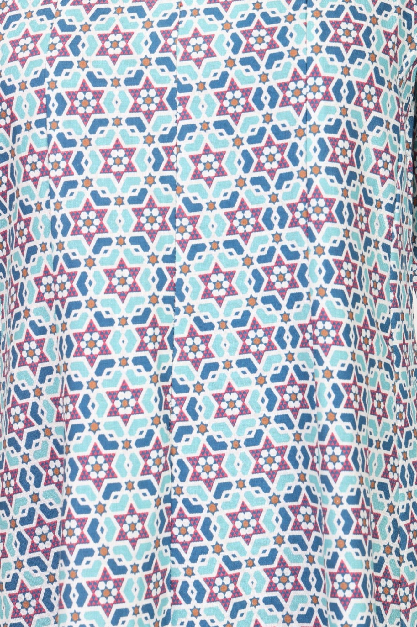 Blue Geometric Printed Cotton Flax Flared Kurta