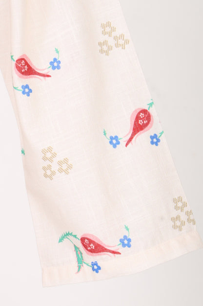 Cream Floral Printed Pure Cotton Flared Kurta