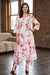 White Floral Printed Pure Cotton Flared Kurta