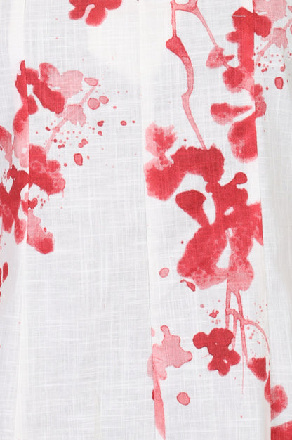White Floral Printed Pure Cotton Flared Kurta
