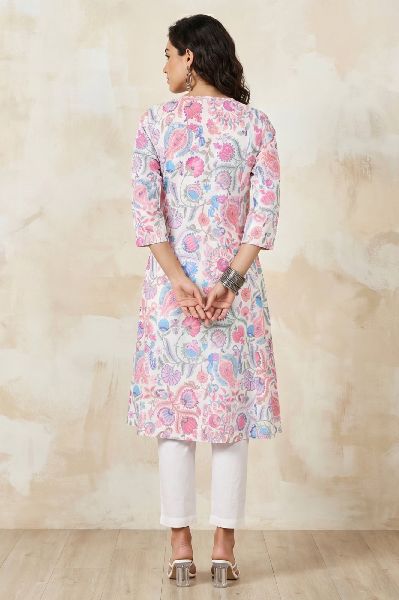 White Floral Printed Pure Cotton Straight Kurta