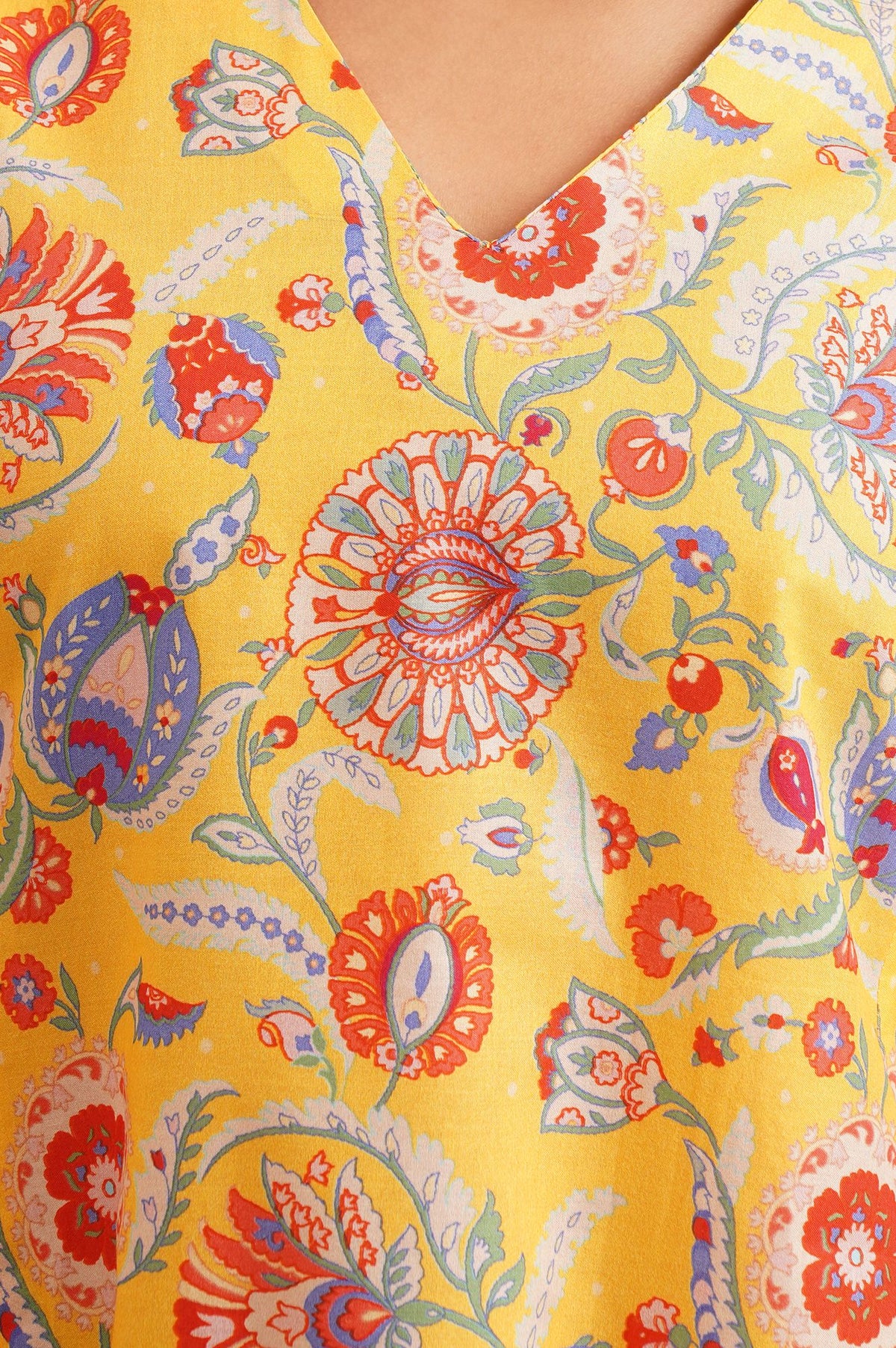 Yellow Floral Printed Pure Cotton A-line Kurta