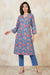 Blue Floral Printed Pure Cotton Straight Kurta