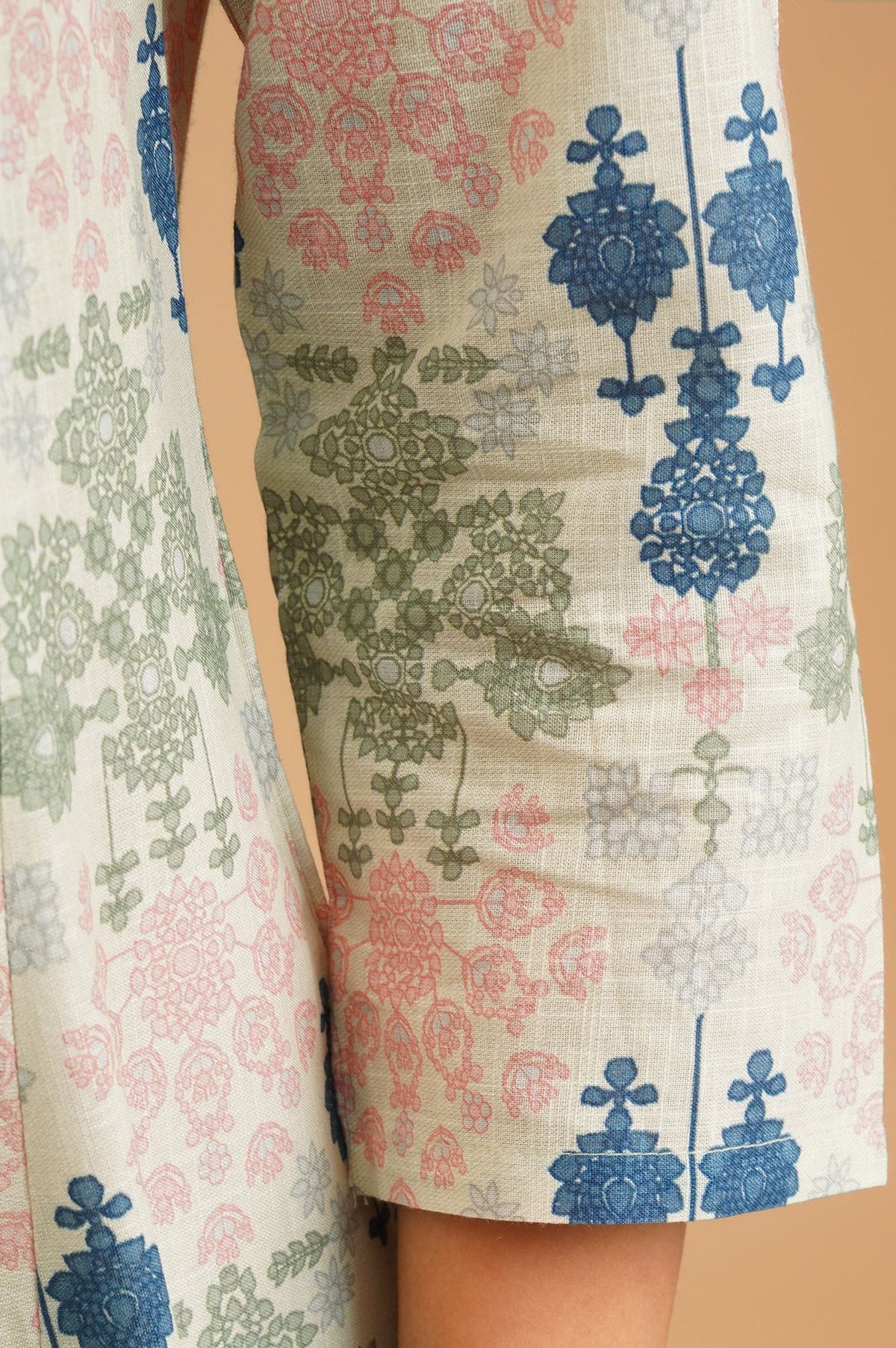 W Off White Floral Printed Pure Cotton A-line Kurta