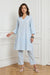 Powder Blue Floral Printed Pure Cotton A-line Kurta