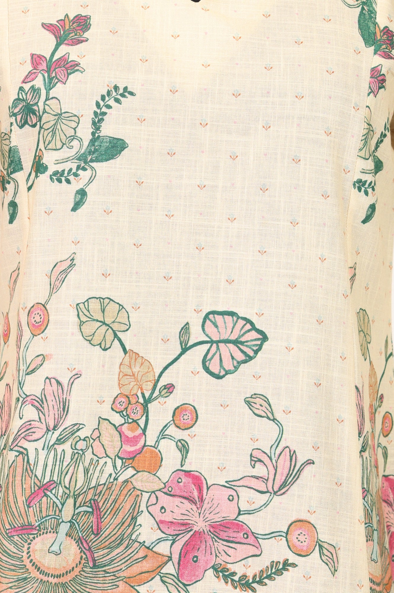 Beige Floral Printed Pure Cotton Straight Kurta