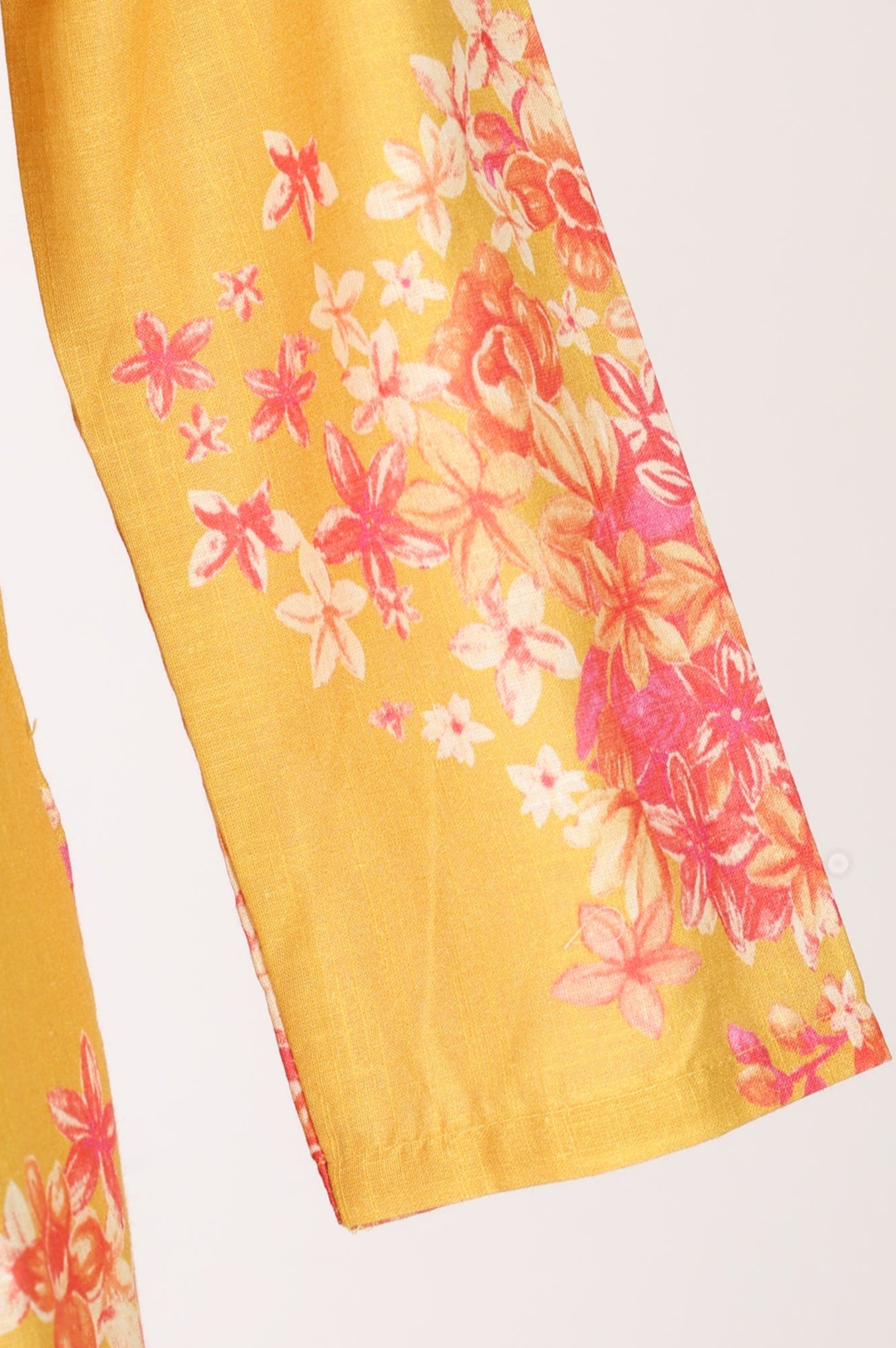 Yellow Floral Printed Pure Cotton A-line Kurta