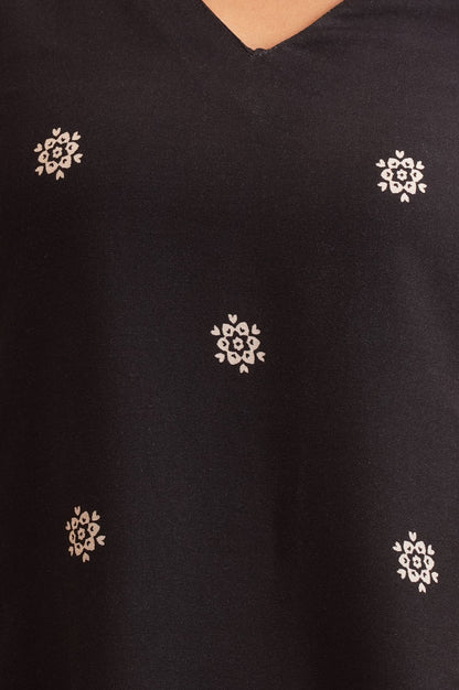 Black Floral Printed Rayon A-line Kurta
