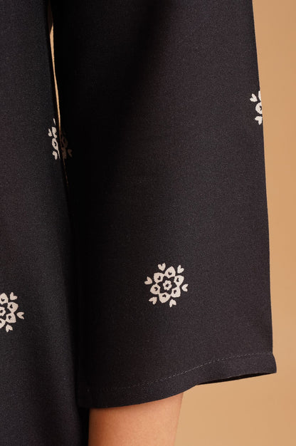 Black Floral Printed Rayon A-line Kurta