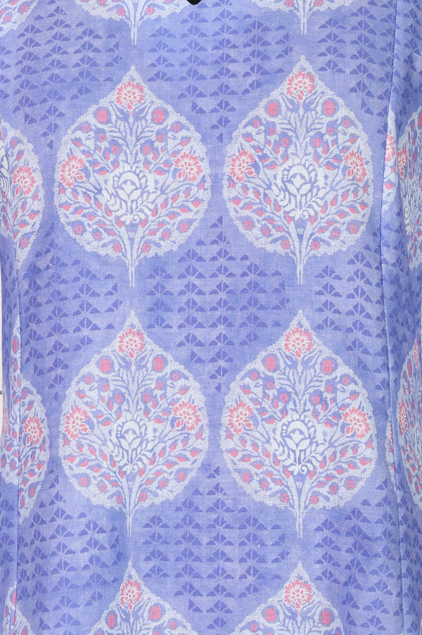 Lavender Floral Printed Pure Cotton A-line Kurta