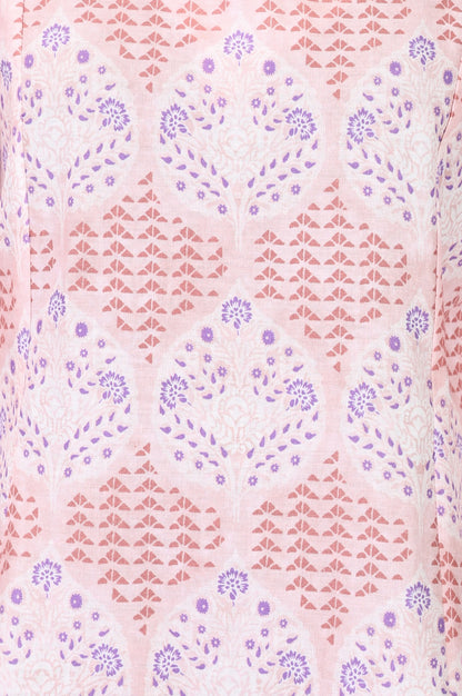 Pink Floral Printed Pure Cotton A-line Kurta
