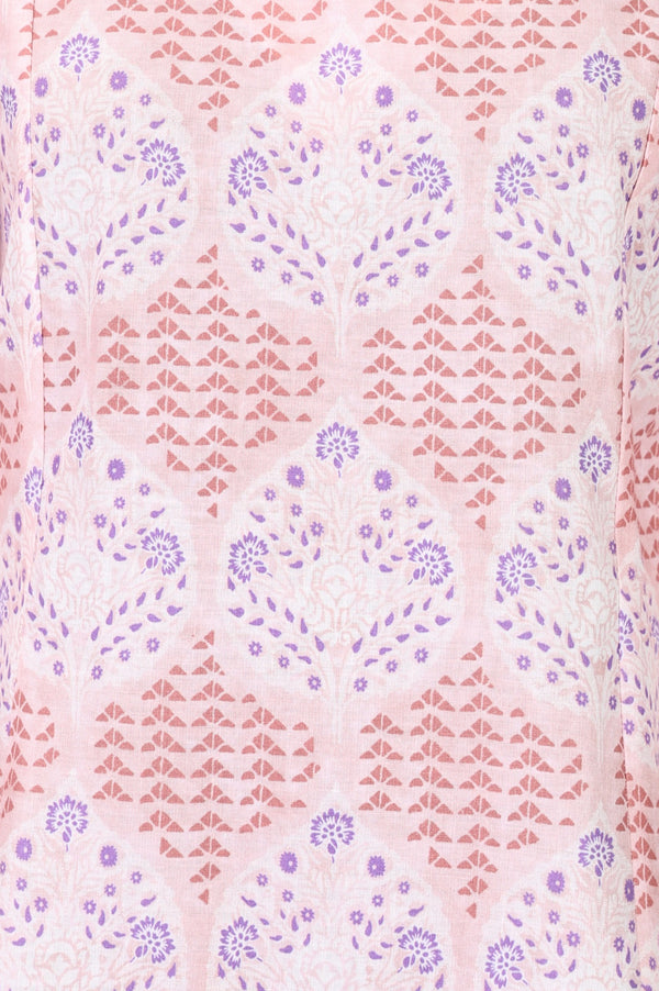 Pink Floral Printed Pure Cotton A-line Kurta