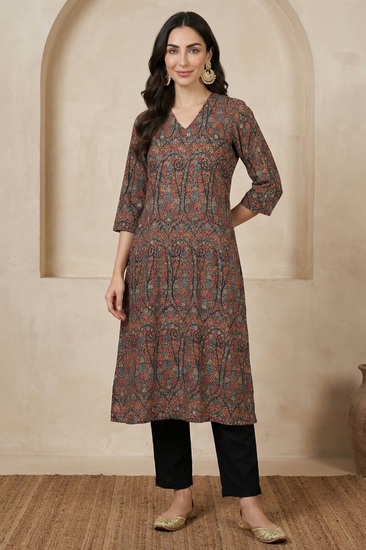 Multicolor Paisley Printed Rayon Straight Kurta - XS