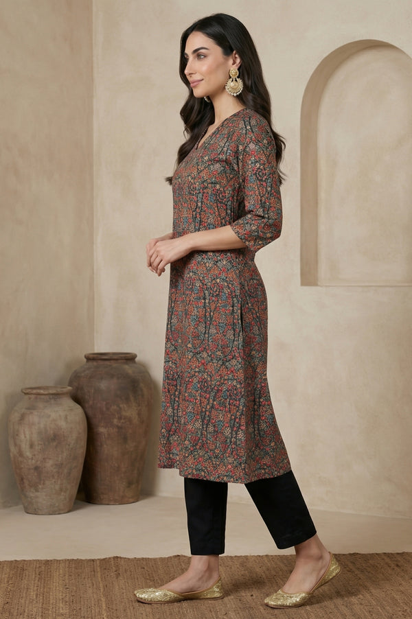 Multicolor Paisley Printed Rayon Straight Kurta