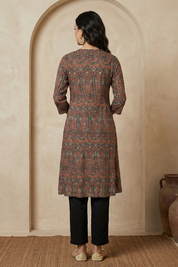 Multicolor Paisley Printed Rayon Straight Kurta