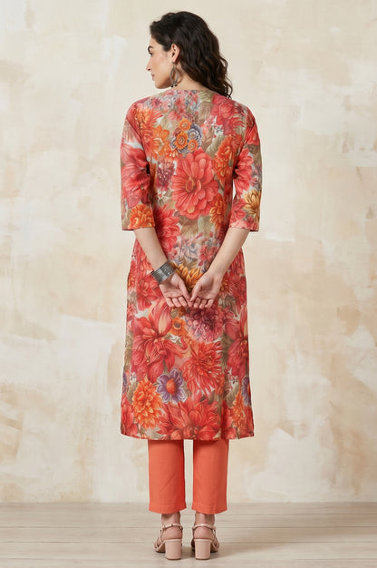 Multi-Coloured Floral Printed Pure Cotton A-line Kurta