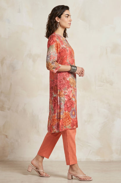Multi-Coloured Floral Printed Pure Cotton A-line Kurta