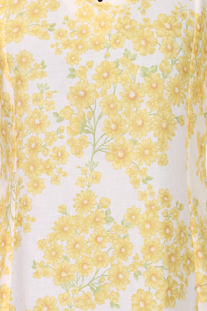 Off White Floral Printed Pure Cotton A-line Kurta