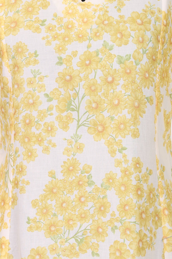 Off White Floral Printed Pure Cotton A-line Kurta