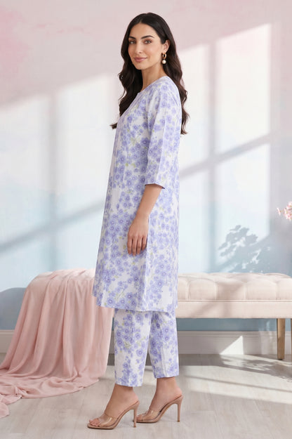 White Floral Printed Pure Cotton A-line Kurta