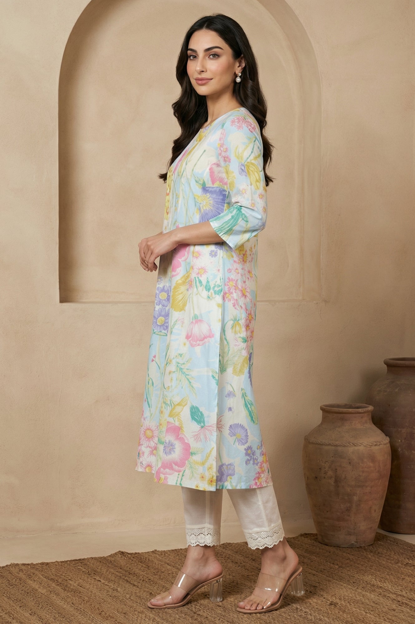 Multicolor Floral Printed Pure Cotton A-line Kurta