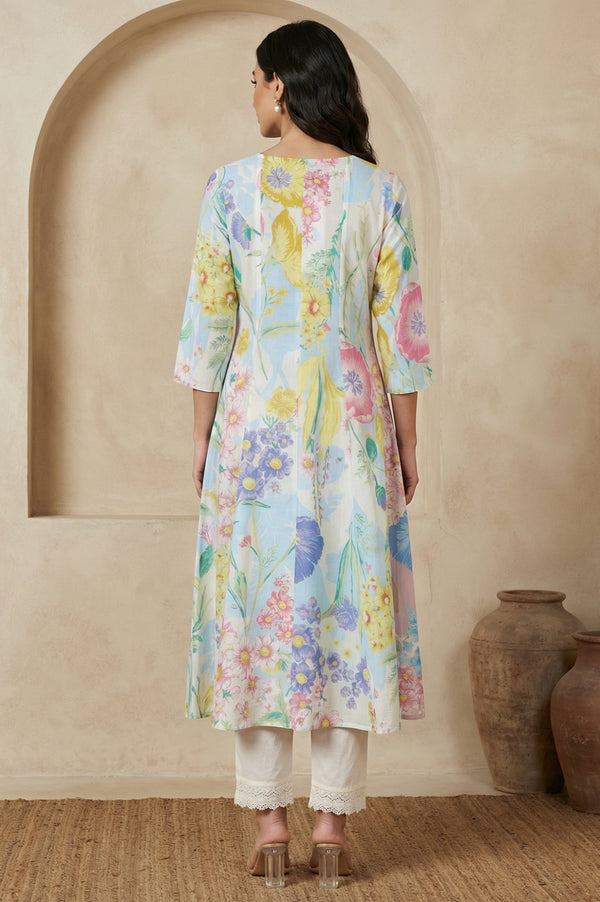Multicolor Floral Printed Pure Cotton A-line Kurta