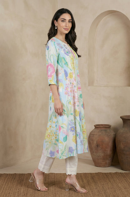 Multicolor Floral Printed Pure Cotton A-line Kurta