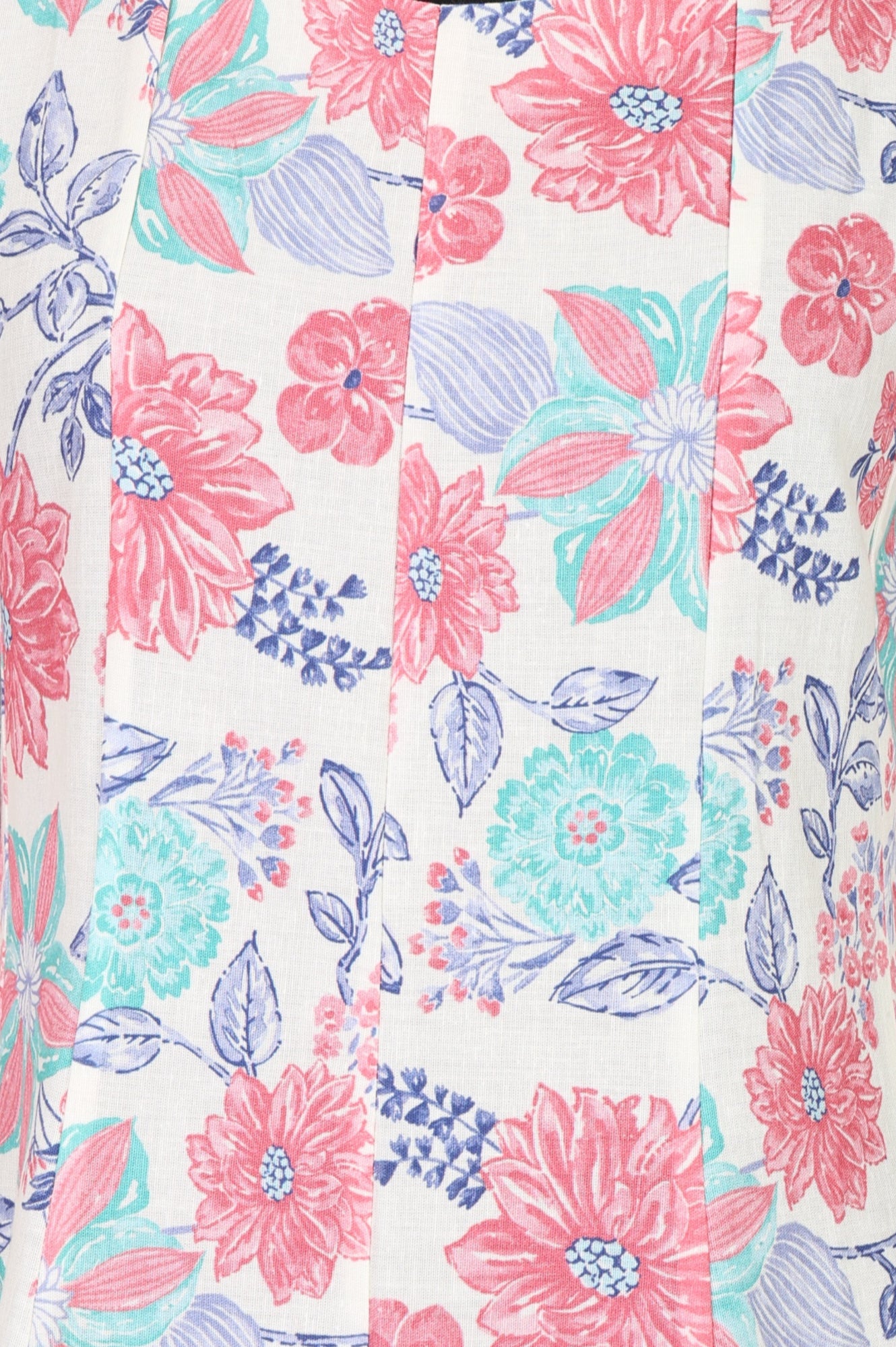 White Floral Printed Cotton Flax Flared Kurta