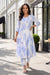 White Floral Printed Cotton Flax Flared Kurta