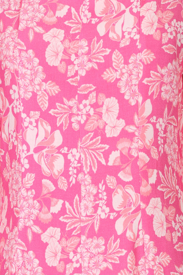 Pink Floral Printed Cotton Flax Flared Kurta