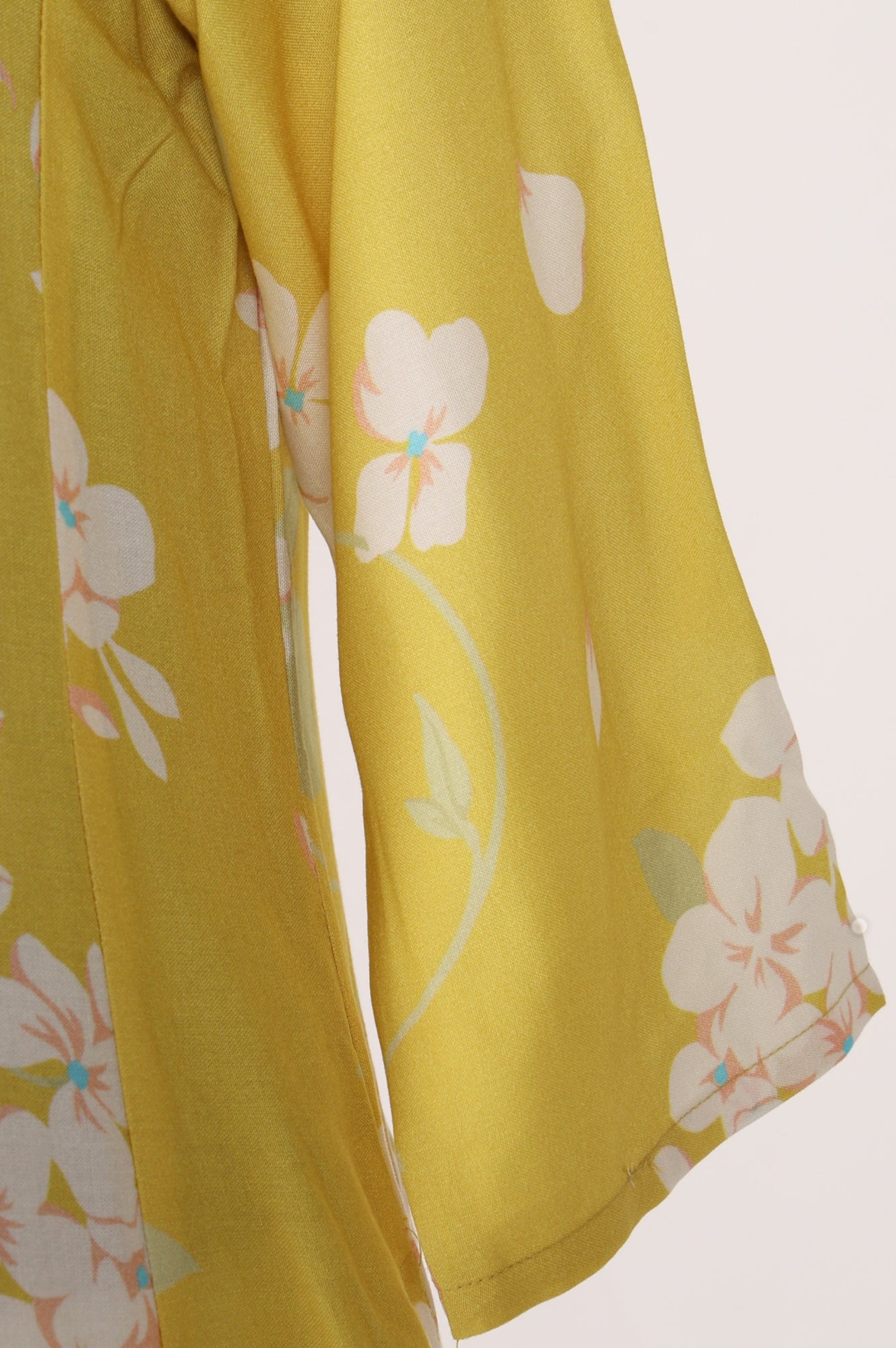Yellow Floral Printed Cotton Flax Flared Kurta