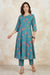 Teal Floral Printed Cotton Flax Flared Kurta