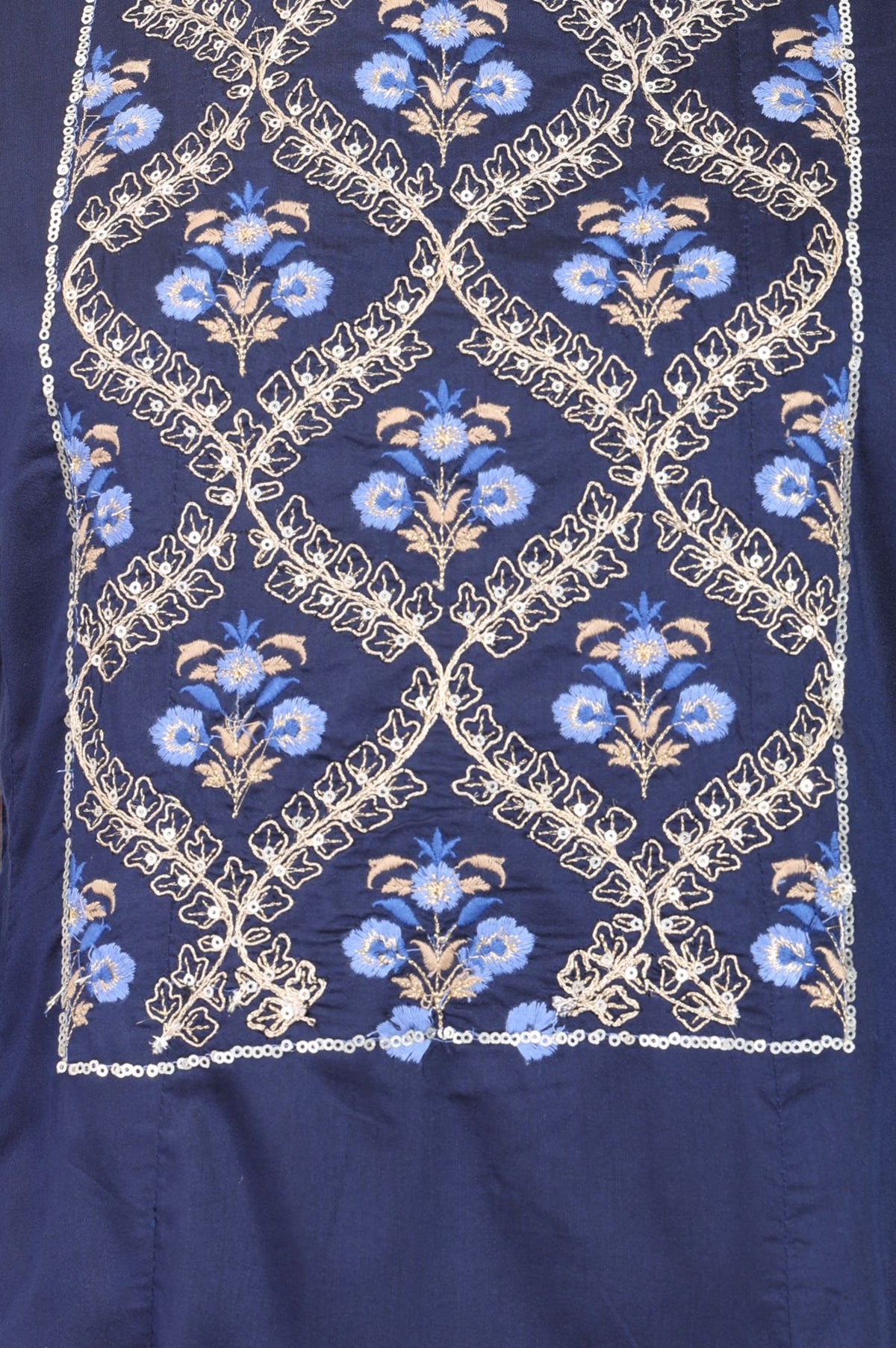 Navy Blue Embroidered A-line Kurta