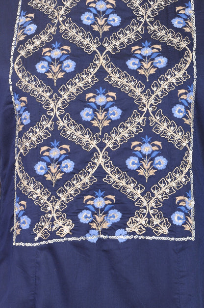 Navy Blue Embroidered A-line Kurta